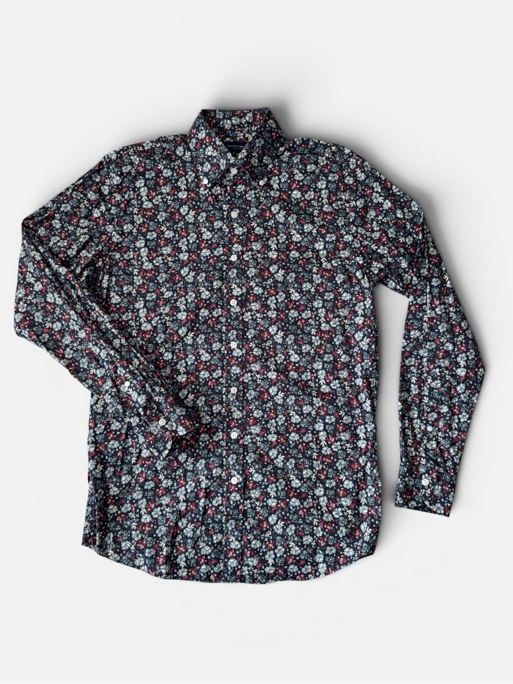 Proper Cloth mens M Medium blue red floral oxford button up shirt EUC